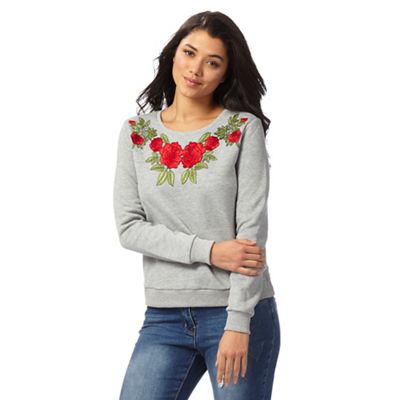 Grey rose embroidered sweater